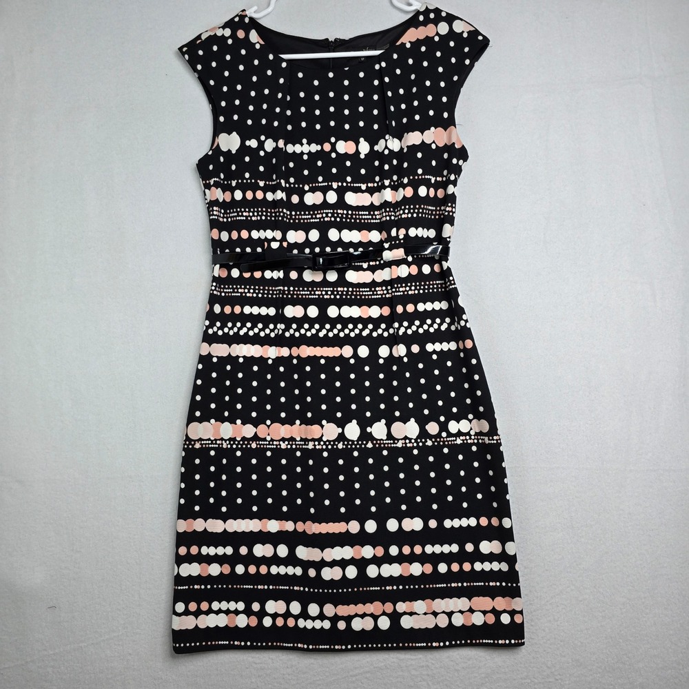 Peach Velvet NY Polka Dot Cap Sleeve Sheath Dress Black Pink White Size 6P‎